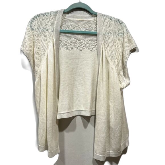 Open Front Cardigan Sweater Short Sleeve Lightweight Knit White Women sz XL - Picture 2 of 8